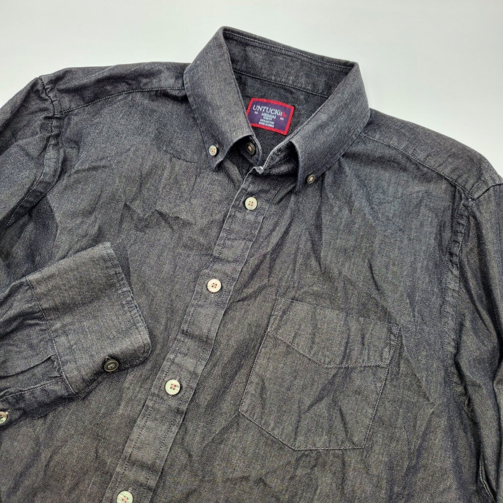 Untuckit Mens Medium Slim Fit Charcoal Gray Cotton Button Down Shirt Long Sleeve